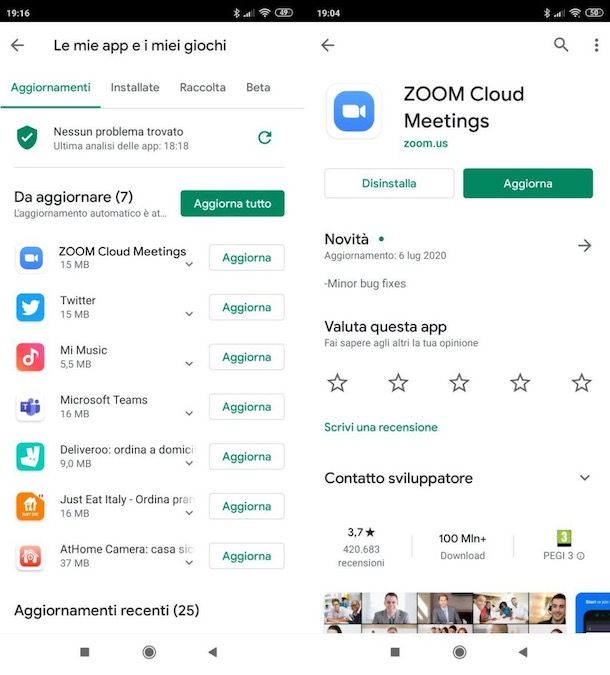 Aggiornare Zoom su Android