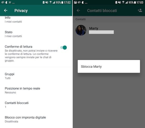 Sblocco contatti WhatsApp Android