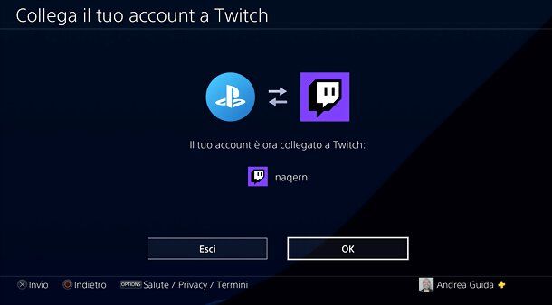 Collegamento Twitch a PS4