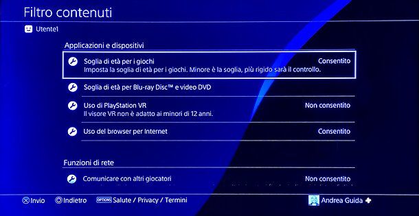 Come togliere il filtro contenuti PS4