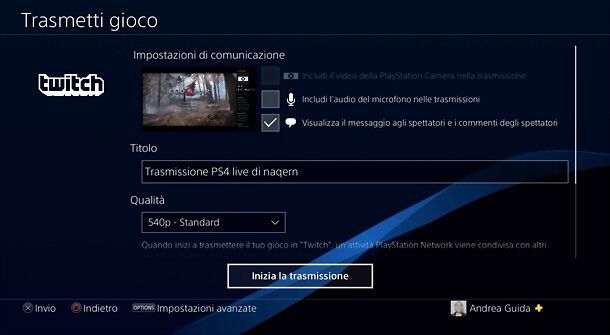 Trasmissione Twitch da PS4