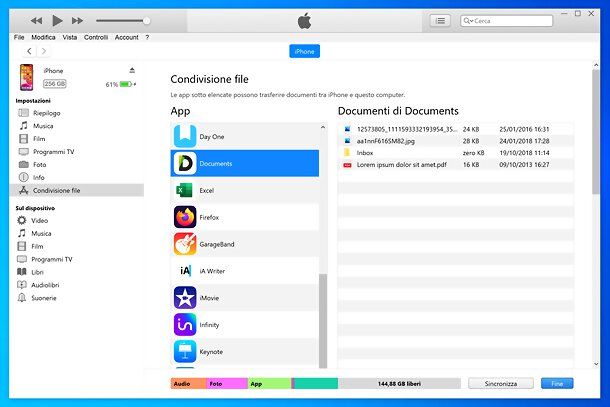 Condivisione file iTunes