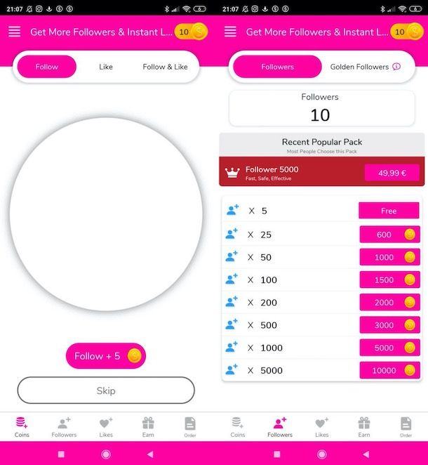 Altre app per comprare follower Instagram
