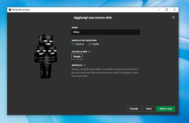 Aggiungi nuova skin Minecraft
