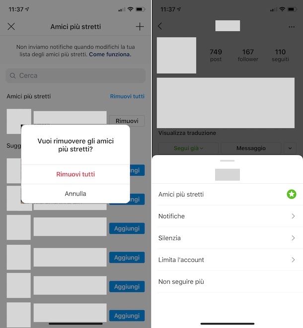 Amici più stretti Instagram