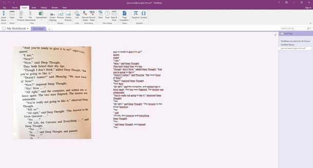 Importare l'immagine in One Note per estrarre del testo