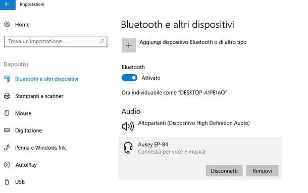 Connettere cuffie Bluetooth Windows