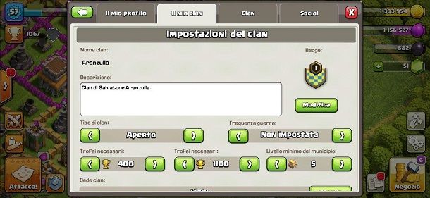 Impostazioni clan Clash of Clans