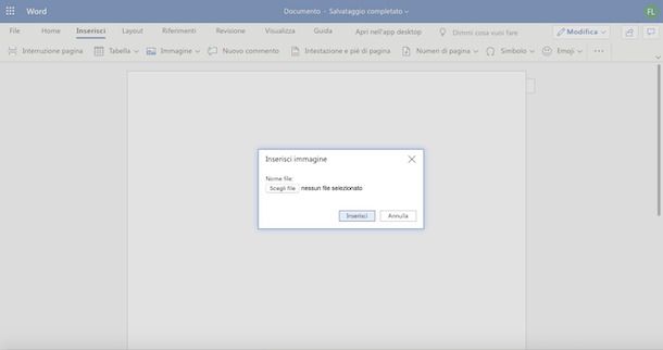 Come mettere immagine Word Online
