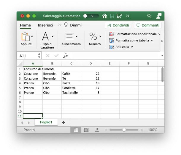 File Excel grafico ad albero