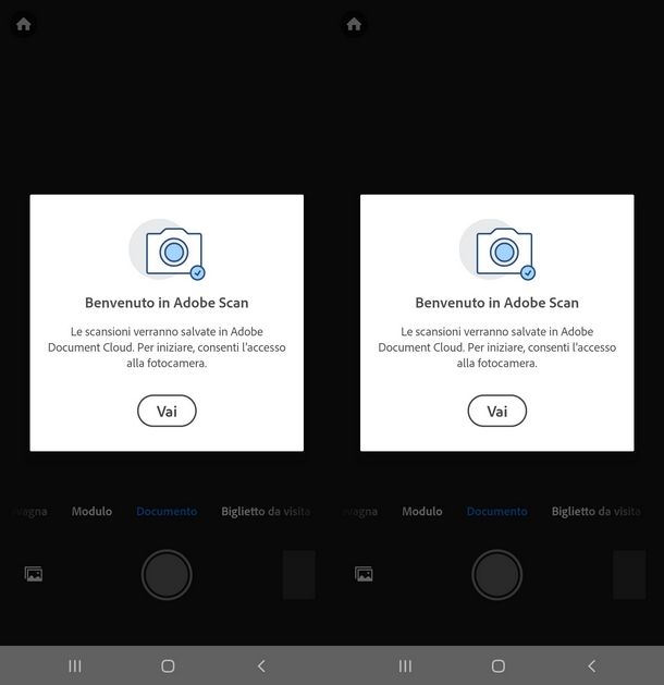 Dare il consenso ad Adobe Scan