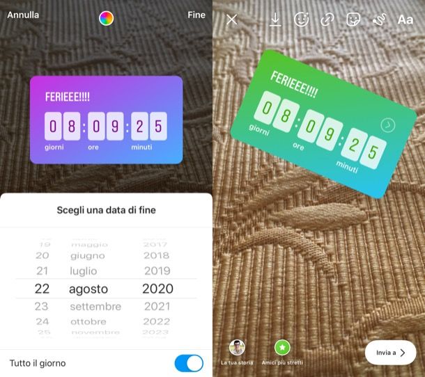 Adesivo Countdown di Instagram su iOS