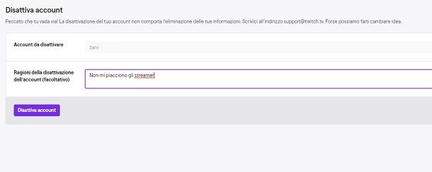Come disattivare account Twitch da PC