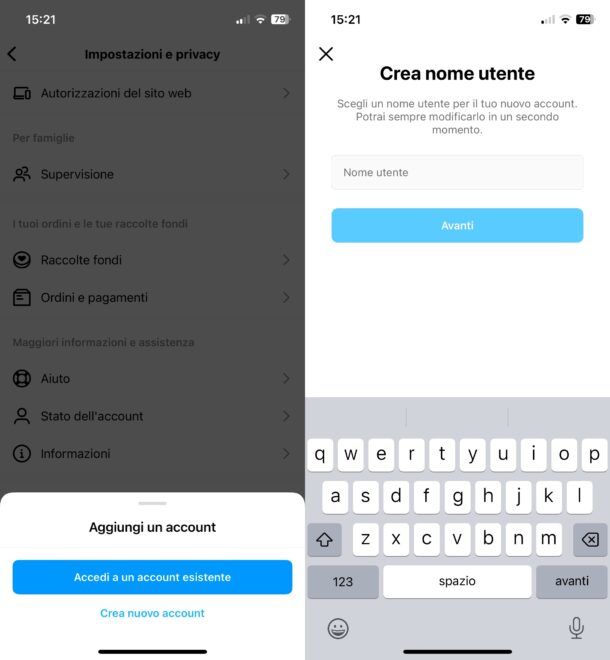 Creare nuovo account Instagram