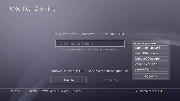 Modifica nome PS4