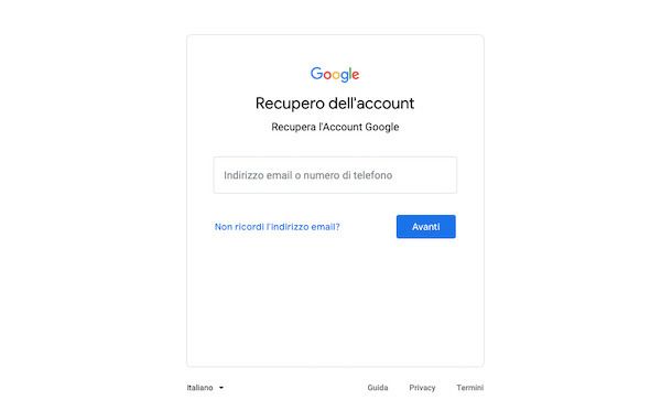 Ripristinare account Google eliminato