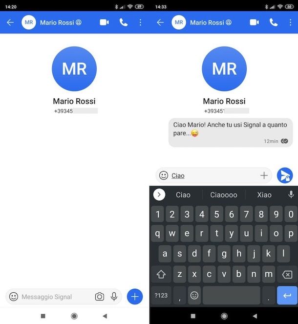 Scrivere un messaggio su Signal