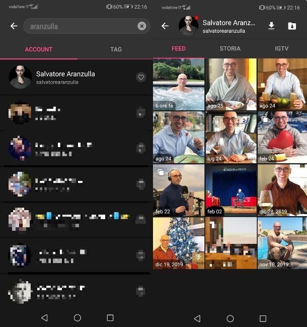 Ricerca delle storie di Aranzulla con Story Saver