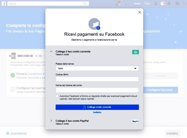 Come associare il conto corrente all'account Facebook