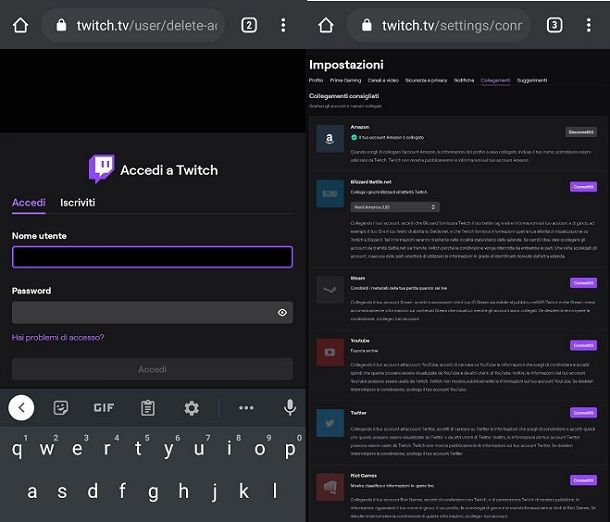 Come eliminare account Twitch Prime da cellulare