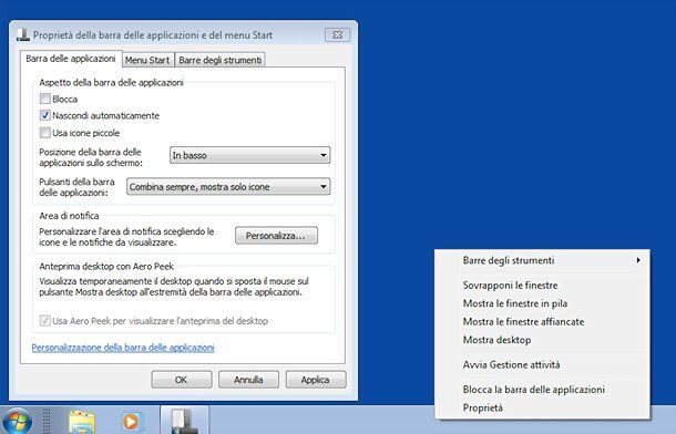 Come nascondere la barra delle applicazioni su Windows 7