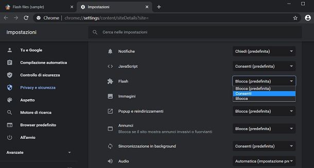 Abilitare Flash Player su Chrome
