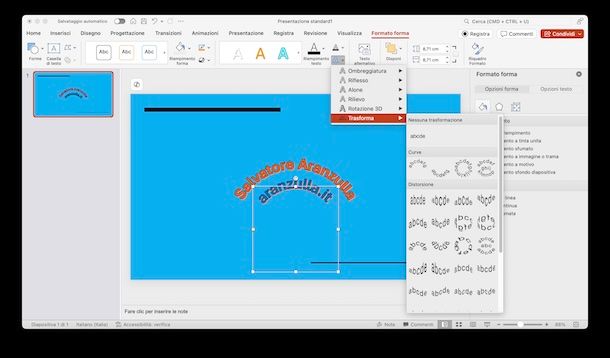 Scrivere curvo su PowerPoint