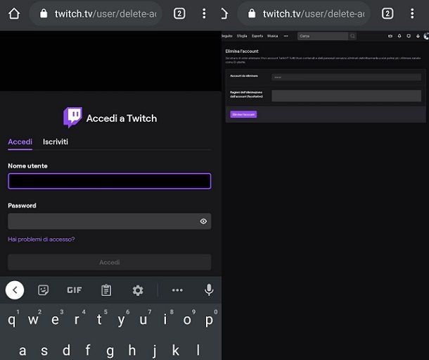 Come disattivare account Twitch dal cellulare