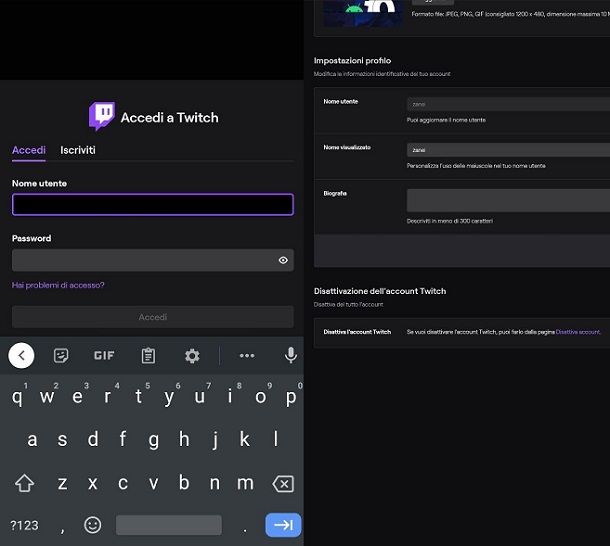 Come disattivare account Twitch da smartphone