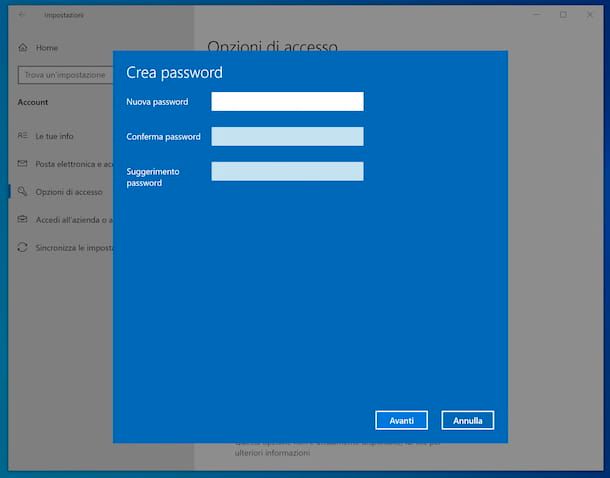 Come impostare password su Windows 10