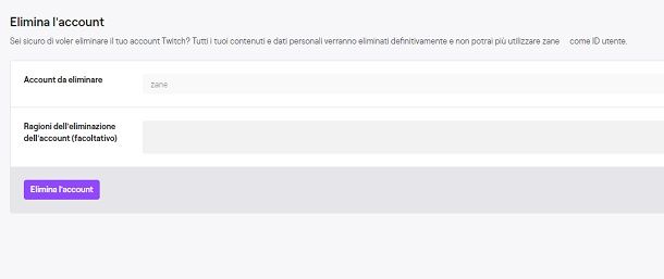 Come eliminare account Twitch