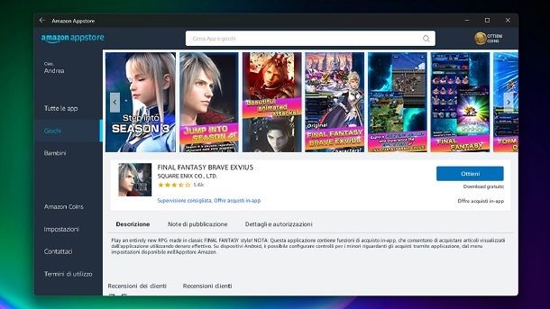 Amazon Appstore Giocare titoli Android su PC