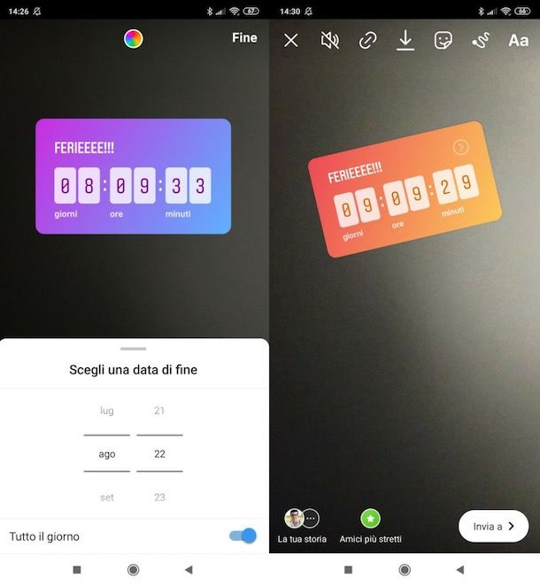 Adesivo Countdown di Instagram su Android