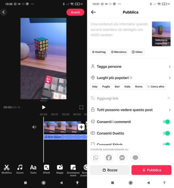 Editing video TikTok su Android