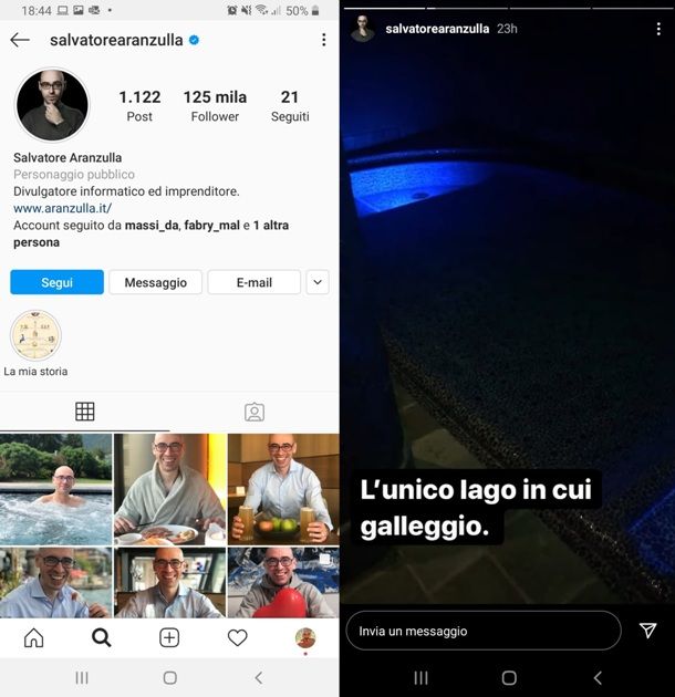 Profilo Instagram con le storie di Aranzulla