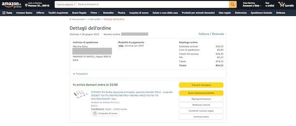 Amazon stato ordine