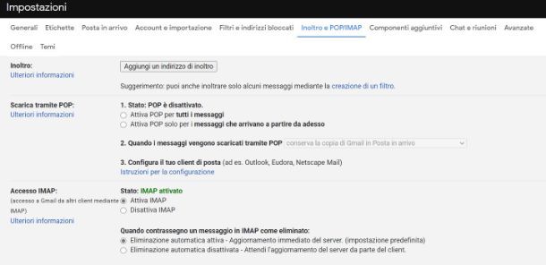 Configurare Gmail per client di posta