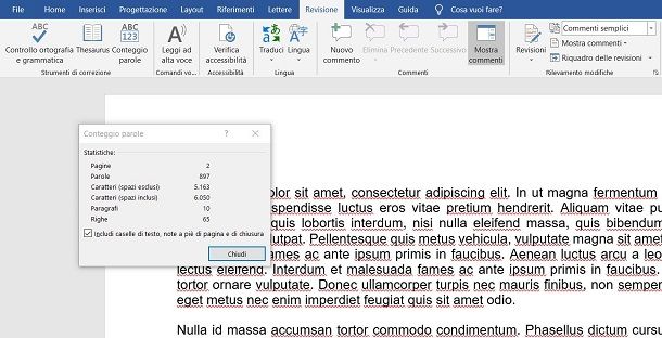 Conteggio parole su Word