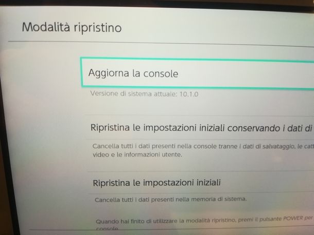 Ripristinare Switch tramite menu Impostazioni