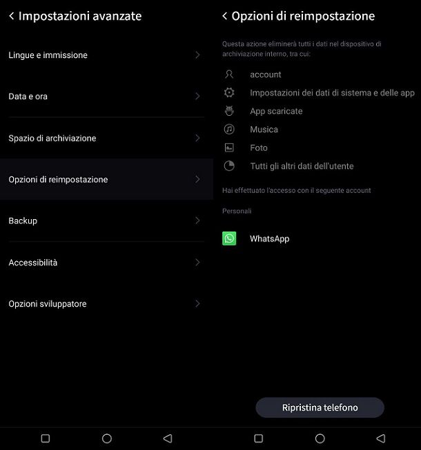 Ripristinare il dispositivo Android