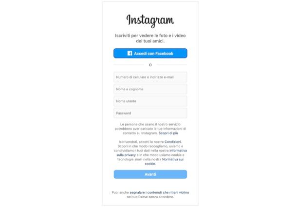 Creare account Instagram da PC