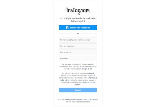 Creare account Instagram da PC