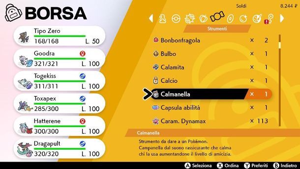 L'oggetto Calmanella in Pokémon Spada e Scudo