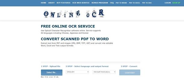 Copiare testo da foto con il servizio Web Online OCR