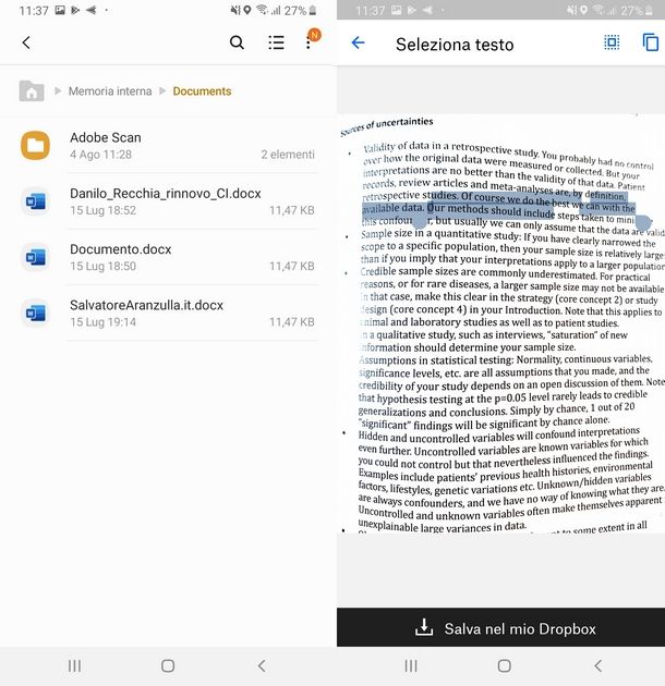 Visualizzare il PDF con il testo copiato da Adobe Scan