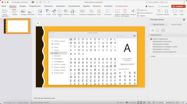 Scrivere una lettera con il punto sopra PowerPoint