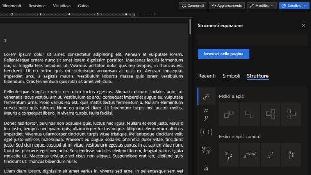 Come scrivere formule matematiche su Word Online