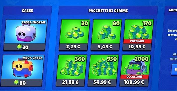 Pacchetti di gemme Brawl Stars