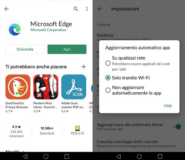 Come aggiornare Microsoft Edge su Android