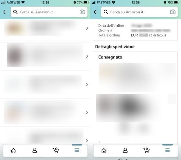 Dettagli ordini amazon